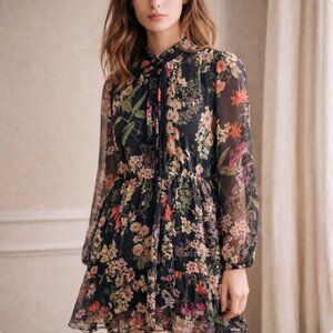 Melonie T Floral Ruffle Dress Size 6 | Whimsigoth Fairycore Sheer Sleeve Dress